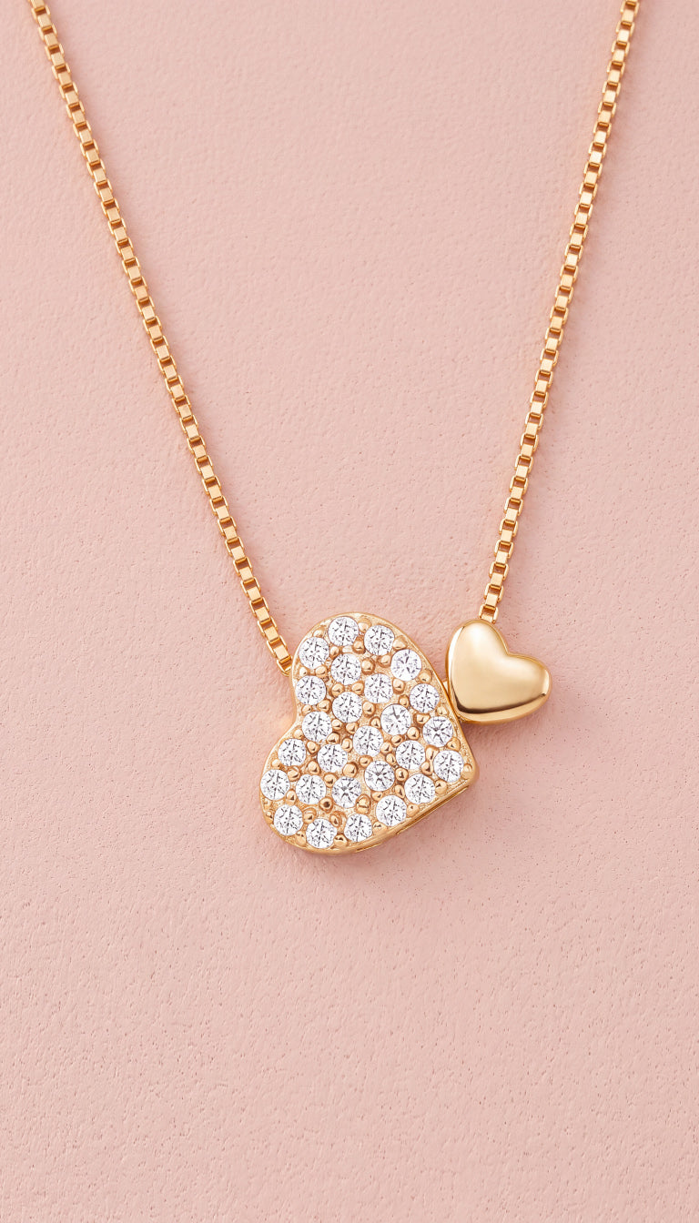 Gold Double Heart Pendant Necklace